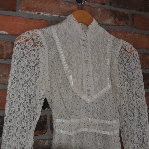 Vtg 70s Calico Floral Candi Jones Tiered Maxi Prairie Boho Cottagecore DRESS 2 - Picture 9 of 14